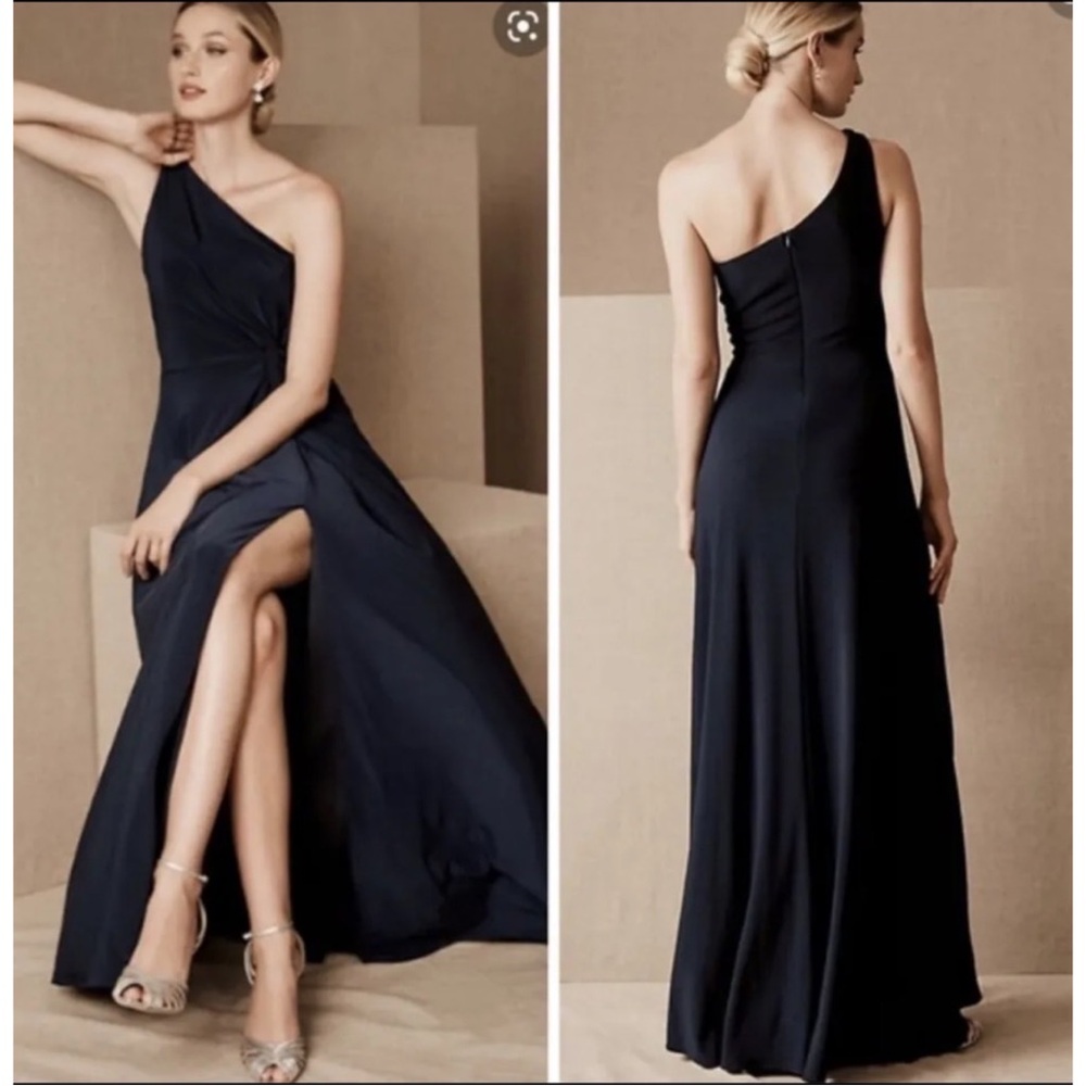 BHLDN • US 4 (M) • NAVY BLUE • BRIXEN JERSEY ONE SHOULDER MAXI GOWN RUCHED DRESS